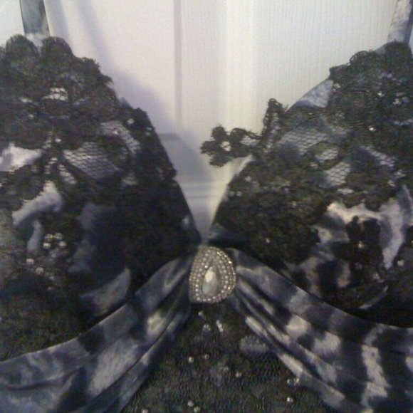 Women Long Evening Gown Dark Grey Animal Print S - Picture 3 of 8
